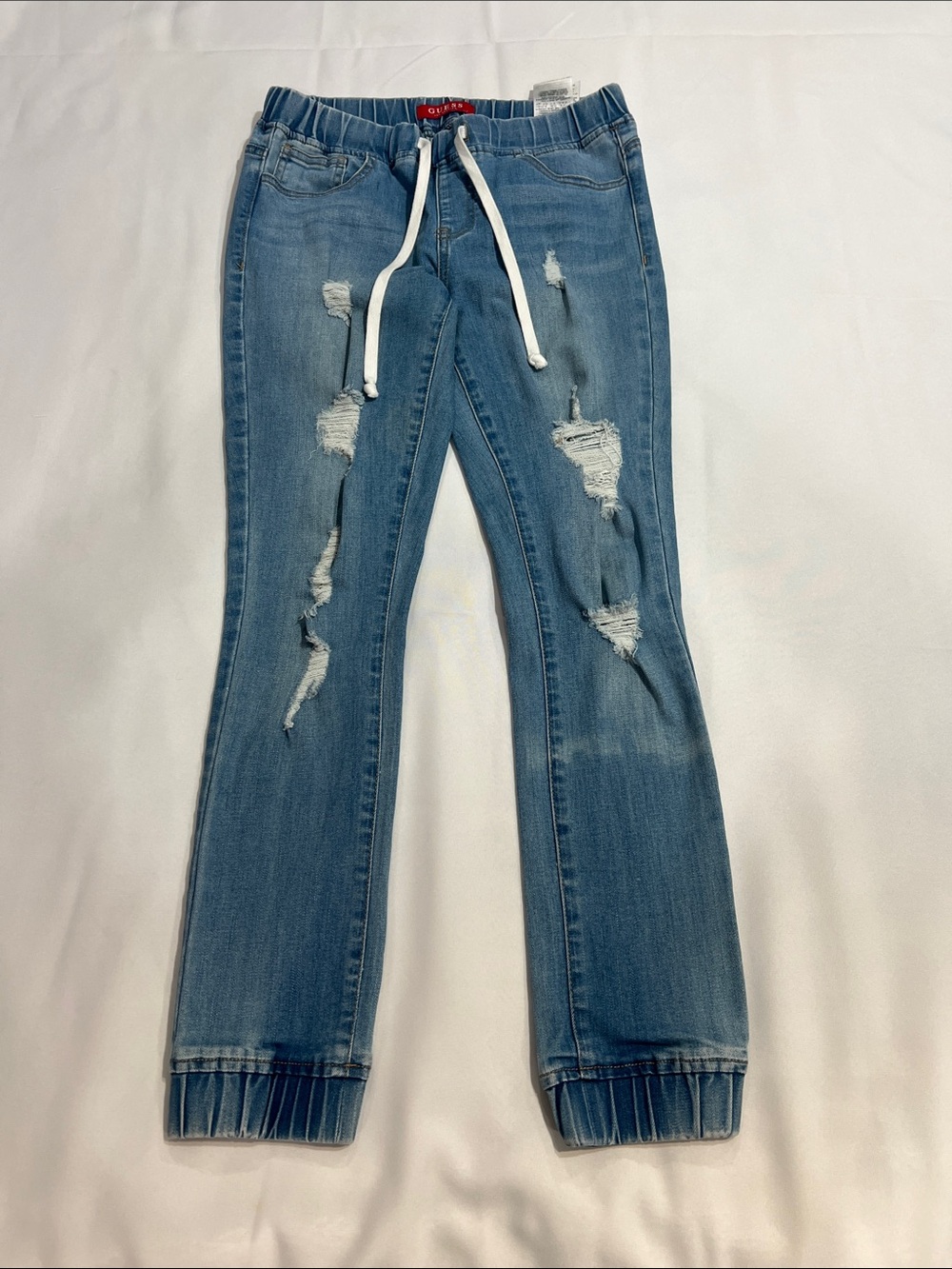 GUESS Light Blue Distressed Women's Jeans with Drawstring Size Small